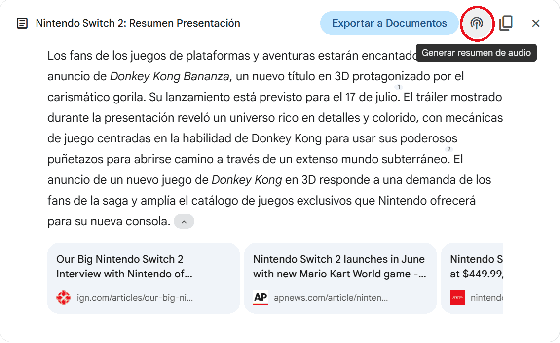 Ejemplo de Generar resumen de audio usando deep search Ejemplo de Generar resumen de audio usando deep search